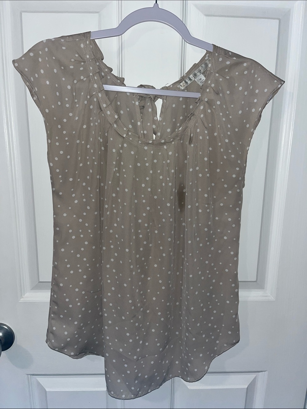 LC Lauren Conrad Taupe Polka Dot Cap Sleeve Blouse